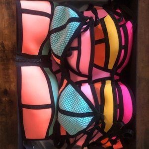 3 Swimwear Neon Bikini tops - Pink, Yellow, Blue